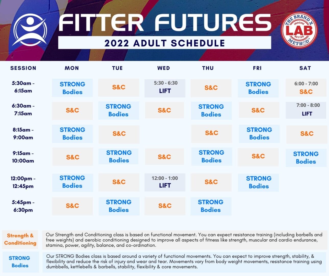 Fitter Futures_Adults 2022 Class Schedule