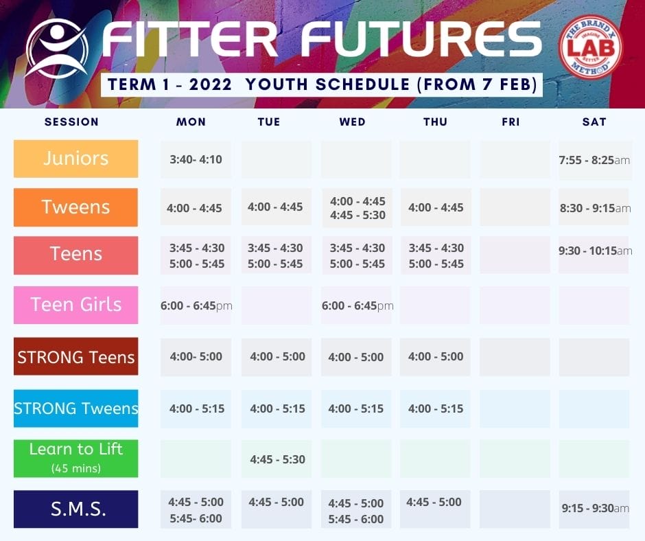 Fitter Futures_Youth Term 1 2022 Class Schedule