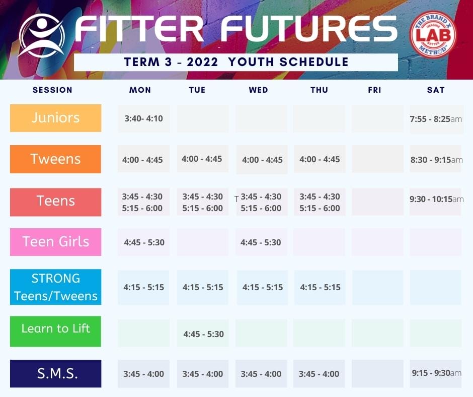 Fitter Futures Youth Term 3 2022 Class Schedule